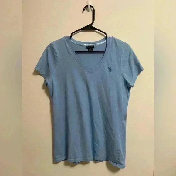 U.S. Polo Assn. - Women’s V-Neck 100% Cotton Short Sleeve - Bell Blue - Size L - Picture 1 of 3